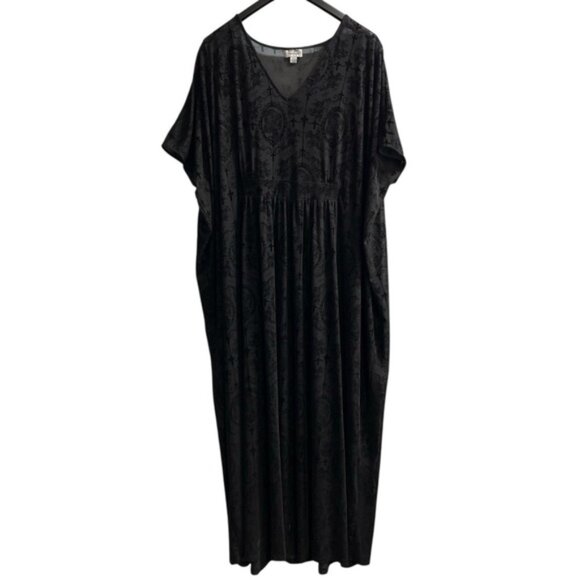 Unique Vintage Womens Plus OS Black Sheer Burnout Mesh Maxi Dress Witchy Grunge - Picture 1 of 10